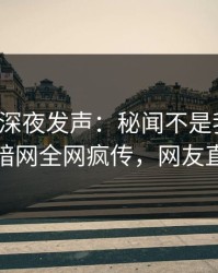 神秘人深夜发声：秘闻不是我干的！爆料网暗网全网疯传，网友直呼过瘾