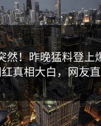 探秘太突然！昨晚猛料登上爆料网暗网，网红真相大白，网友直呼过瘾
