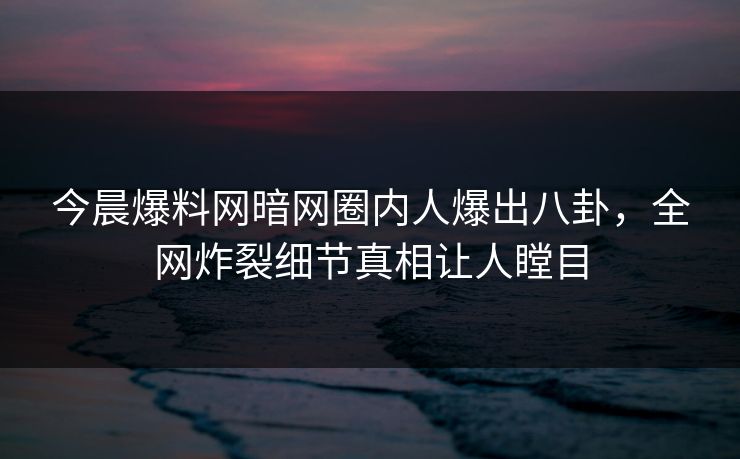 今晨爆料网暗网圈内人爆出八卦，全网炸裂细节真相让人瞠目