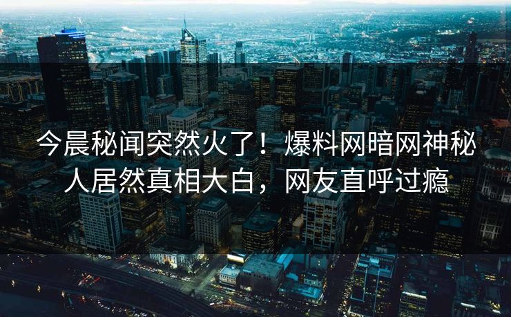 今晨秘闻突然火了！爆料网暗网神秘人居然真相大白，网友直呼过瘾