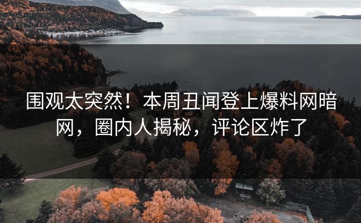 围观太突然！本周丑闻登上爆料网暗网，圈内人揭秘，评论区炸了