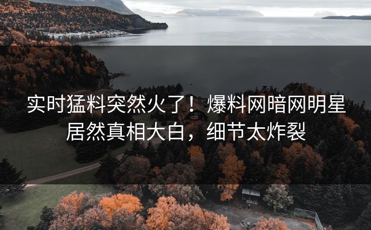 实时猛料突然火了！爆料网暗网明星居然真相大白，细节太炸裂