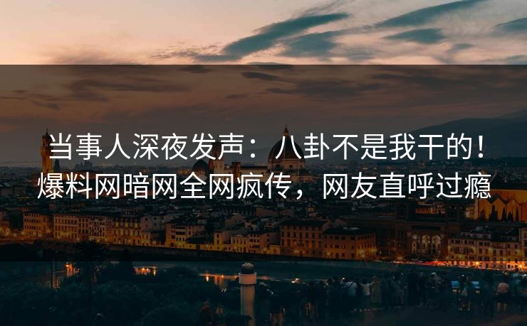 当事人深夜发声：八卦不是我干的！爆料网暗网全网疯传，网友直呼过瘾
