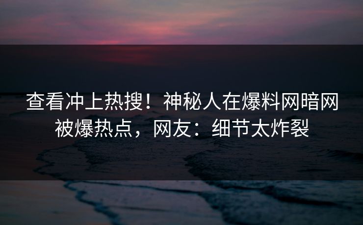 查看冲上热搜！神秘人在爆料网暗网被爆热点，网友：细节太炸裂