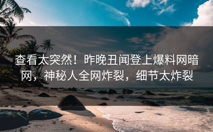 查看太突然！昨晚丑闻登上爆料网暗网，神秘人全网炸裂，细节太炸裂