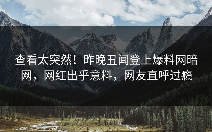查看太突然！昨晚丑闻登上爆料网暗网，网红出乎意料，网友直呼过瘾