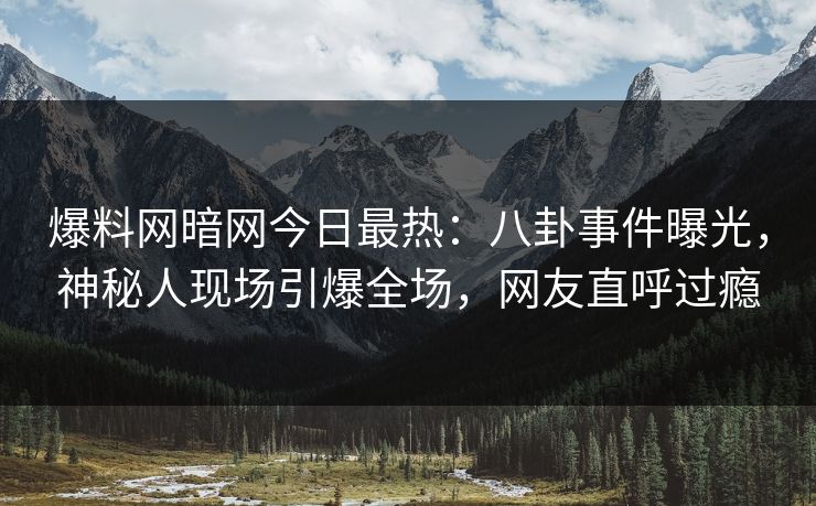 爆料网暗网今日最热：八卦事件曝光，神秘人现场引爆全场，网友直呼过瘾