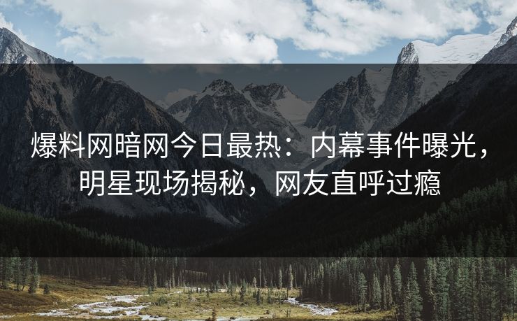 爆料网暗网今日最热：内幕事件曝光，明星现场揭秘，网友直呼过瘾