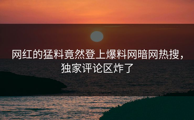 网红的猛料竟然登上爆料网暗网热搜，独家评论区炸了