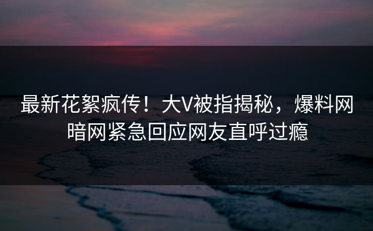 最新花絮疯传！大V被指揭秘，爆料网暗网紧急回应网友直呼过瘾